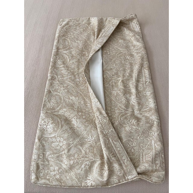 Two Cream and Taupe Jab Damask Fabric King Shams With Matching Bed Scarf For Sale In San Diego - Image 6 of 12