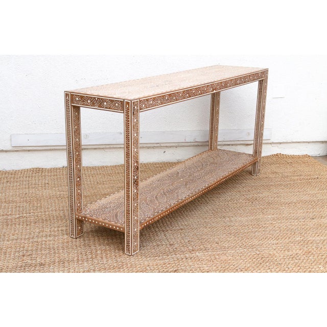 1990s Extraordinary Leaf & Flower Inlay Console Table For Sale - Image 5 of 15