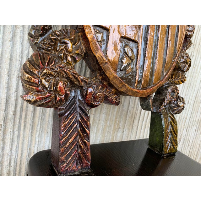 20th Century Spanish Polychromed Sgabello Carved Side Chairs - a Pair For Sale - Image 9 of 13
