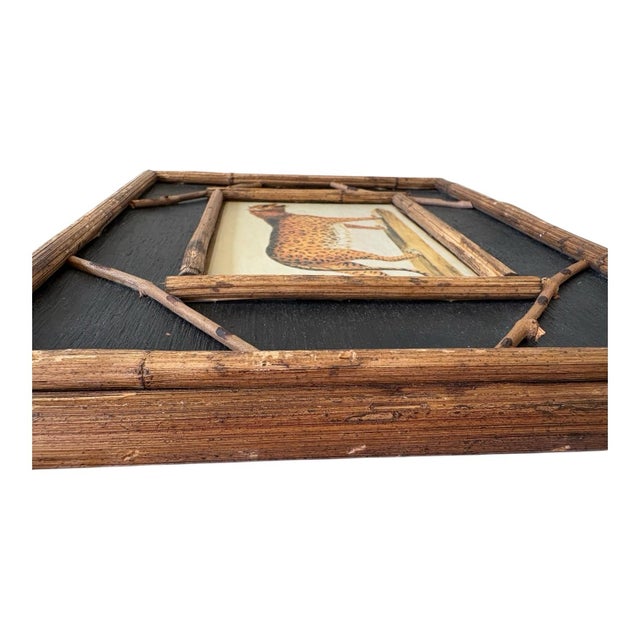 British Colonial Style Elephant and Leopard Prints in Bamboo-Style Wood Frames Safari Decor — A Pair For Sale - Image 4 of 9