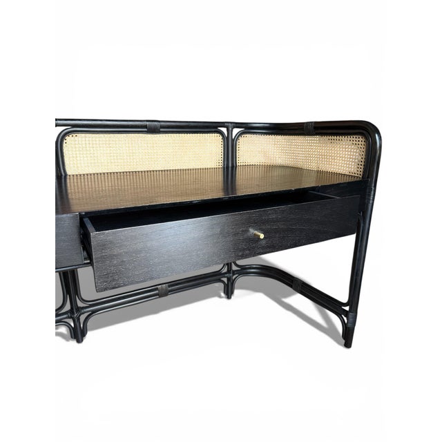 Ebonized Rattan and Woven Writing Desk For Sale - Image 4 of 9