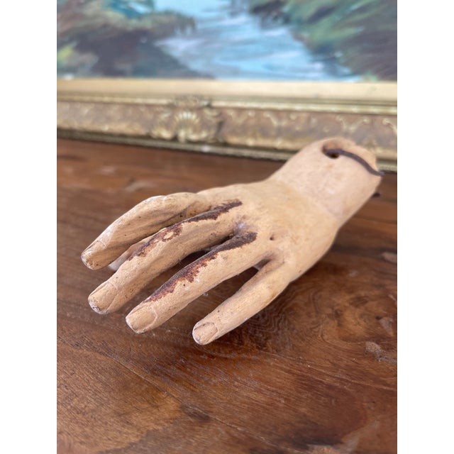 Folk Art Antique Carved Wooden Articulated Hand Fragment With Original Hook, Likely Religious or Folk Art, 19th Century. For Sale - Image 3 of 10
