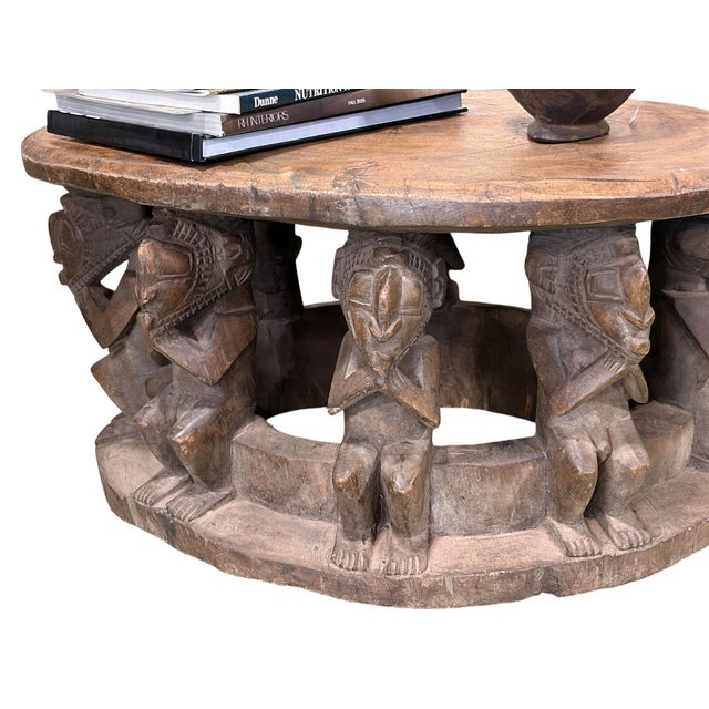 Wood Vintage Large Baga Carved Stool /Table Nimba Kneeling Figures 27.5" W For Sale - Image 7 of 12
