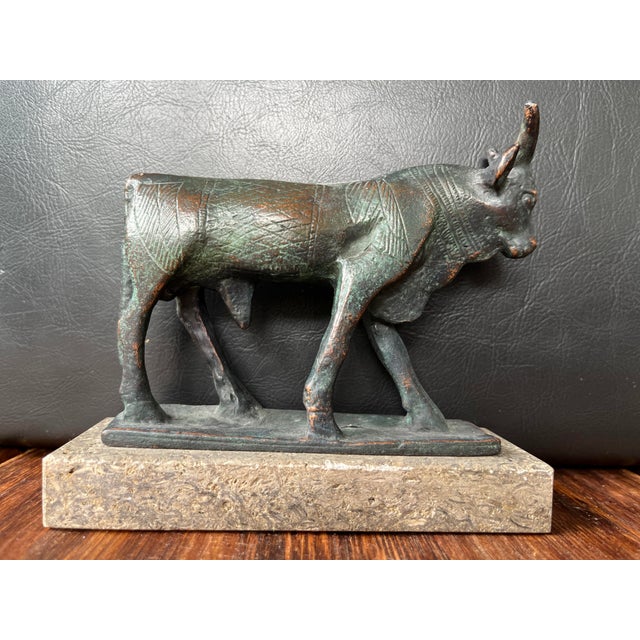Olive Egyptian Revival Bronze Bull Sculpture, 1980s For Sale - Image 8 of 8