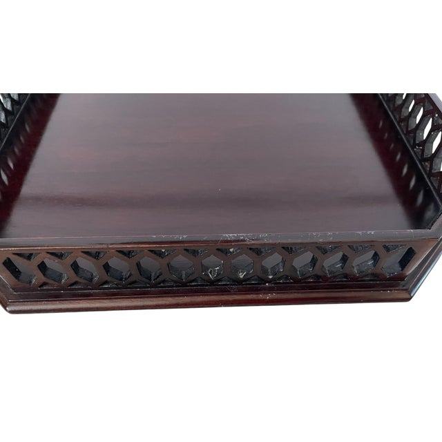 Wood Vintage Chippendale-Style Fretwork Octagonal Mahogany Serving or Drinks Tray 11.5” For Sale - Image 7 of 7