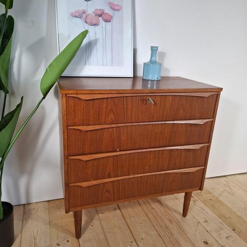 Brown Small Mid-Century Modern Scandinavian Chest of 4 Drawers in Teak, 1960s For Sale - Image 8 of 9