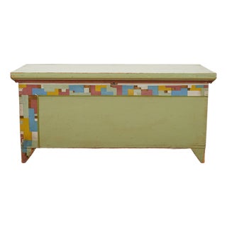 Wooden Chest with Geometric Painting For Sale