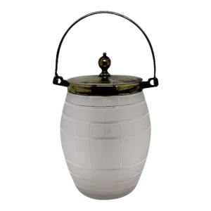 Early 20th Century English Silverplate Mounted Frosted Glass Biscuit Barrel
