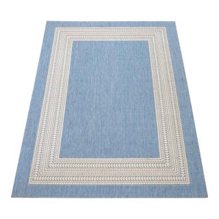 Contemporary Blue and White Indoor/Outdoor Rug For Sale