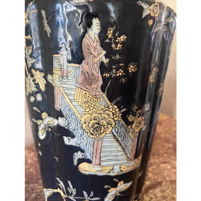 Mid 20th Century Black and Yellow Chinese Famille Noire Vase For Sale - Image 9 of 13