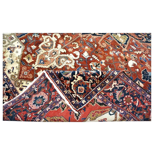 Red Vintage Persian Heriz 10x13 Red, Navy, & Ivory Handmade Area Rug #9901667 For Sale - Image 8 of 13