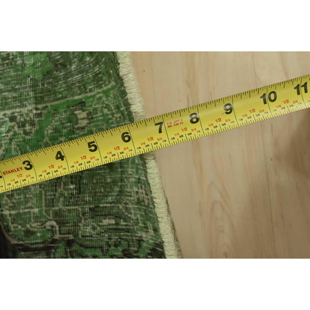 Tabriz Rug 6’3” X 9’3” Green Wool Vintage Overdyed Hand-Knotted Carpet For Sale - Image 12 of 14
