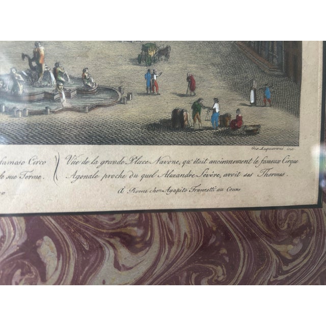 Antique Etching With Marbled Paper Matte by Agapito Franzetti 1820's Piazza Navona, Roma For Sale In Miami - Image 6 of 11
