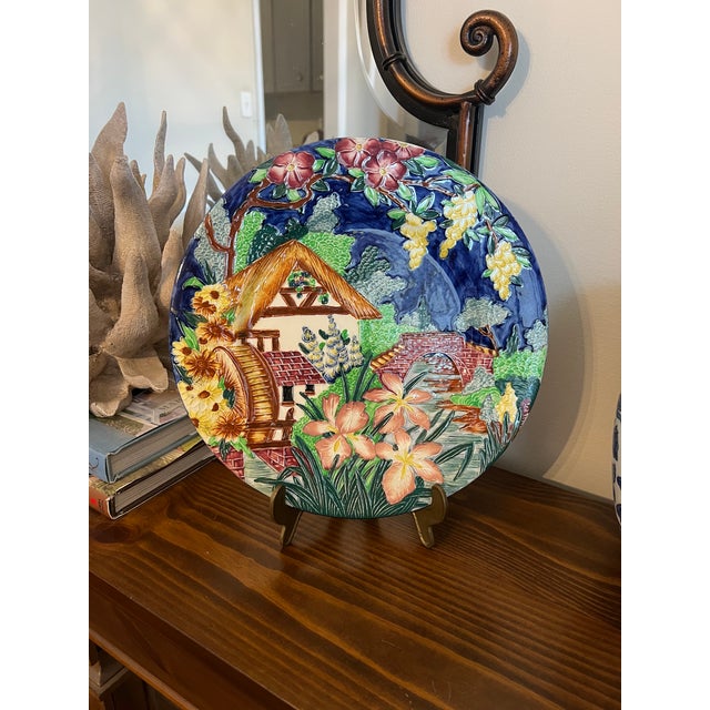 Antique Maling Pottery Plate, 11” English Majolica Tube Lined Display Plate For Sale - Image 6 of 9