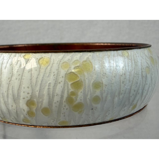 Lovely 1950s signed Matisse Renoir wide copper enamel seafoam confetti bracelet. The outside is in excellent condition,...