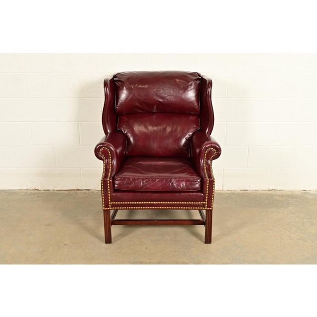 Hancock & Moore Chippendale Wingback Leather Lounge Chair For Sale - Image 15 of 15