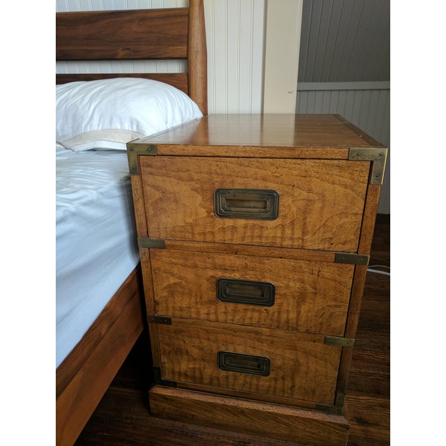 Pair of 1960s Milling Road for Baker Campaign Nightstands (Brass Pulls) For Sale - Image 9 of 10