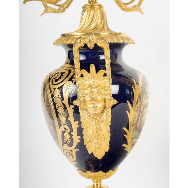 Sèvres Porcelain Mantel Set in Gilded Bronze, 1800s, Set of 3 For Sale - Image 10 of 16
