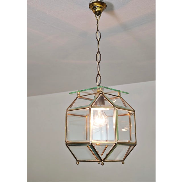 Mid-Century Modern Octagonal Pendant Lamp in Cut Glass and Brass, Italy, 1950s For Sale - Image 16 of 18