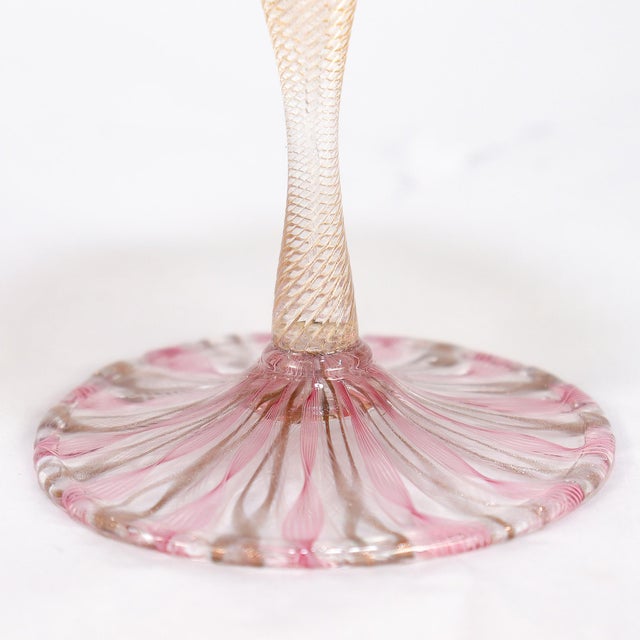 Pair of Venetian / Salviati Murano Glass Latticino Toasting Champagne Glasses For Sale - Image 15 of 15
