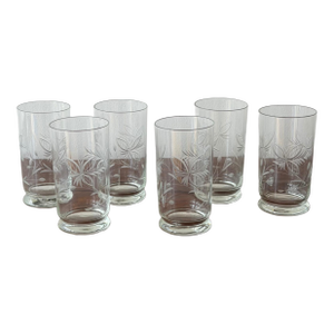 Vintage Etched Glass Footed Tumblers - Set of Six