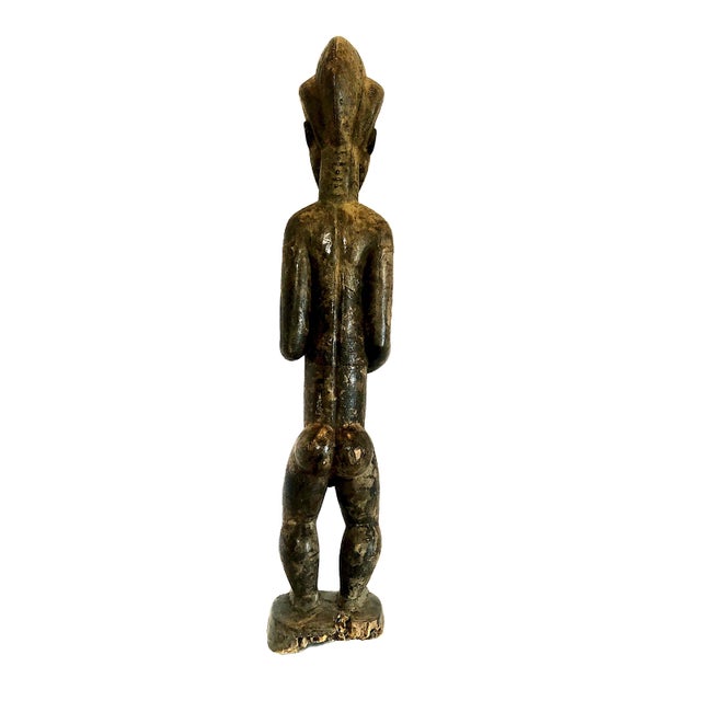 Coffee African Carved Wood Male Sculpture For Sale - Image 8 of 14