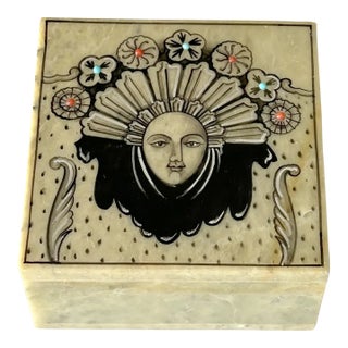 Ooak, Sudha Style, Soapstone Box/Natural Turquoise, Coral For Sale