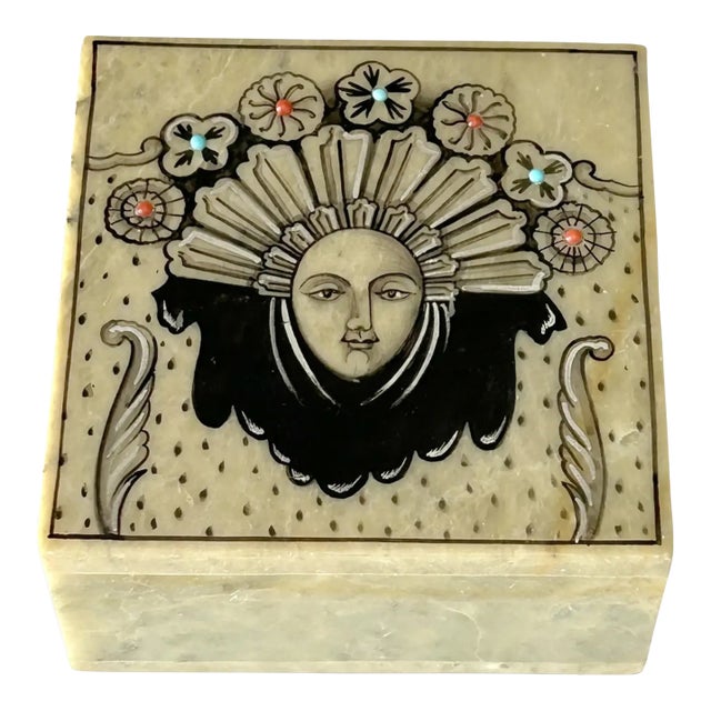 Ooak, Sudha Style, Soapstone Box/Natural Turquoise, Coral For Sale