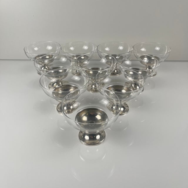 Vintage Dessert Cups in Glass and Metal, 1960s, Set of 10 For Sale - Image 6 of 13