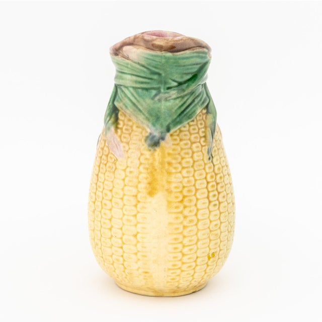 English Majolica Corn Pitcher and Vases, 3 Pieces For Sale - Image 11 of 14