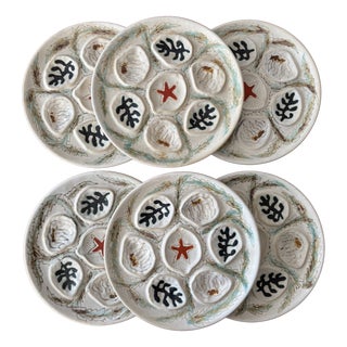 Vintage Ceramic Oyster Plates from Mbfa Pornic, France, 1980s, Set of 6 For Sale