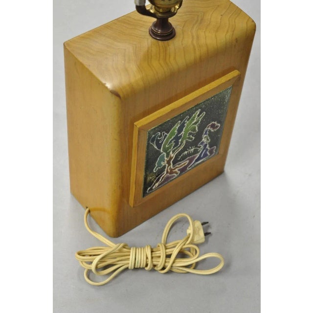 Vintage J. Warner Prins Tile Mid Century Modern Cerused Wood Small Table Lamp For Sale - Image 10 of 12