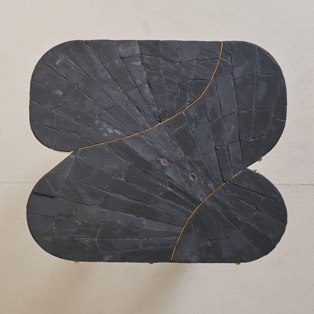 1990s Vintage French Slate + Brass Side Table Signed MARLO For Sale - Image 5 of 10