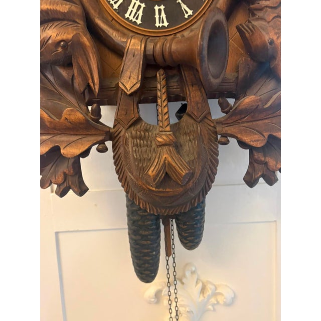 1900 - 1909 Antique Black Forest Carved Walnut Cuckoo Clock, 1900 For Sale - Image 5 of 13