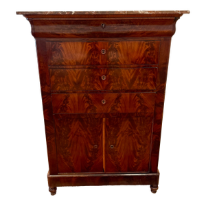 19th Century Biedermeier Chest of Drawers in Flamed Mahogany With Rose Marble Top