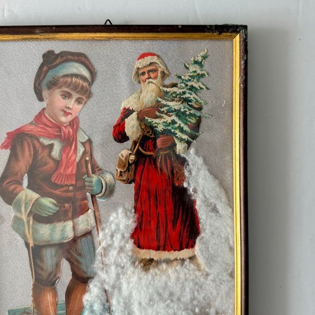 Italian Vintage 1950s Italian Handmade Christmas Santa Wall Art With Faux Snow – Pair For Sale - Image 3 of 9