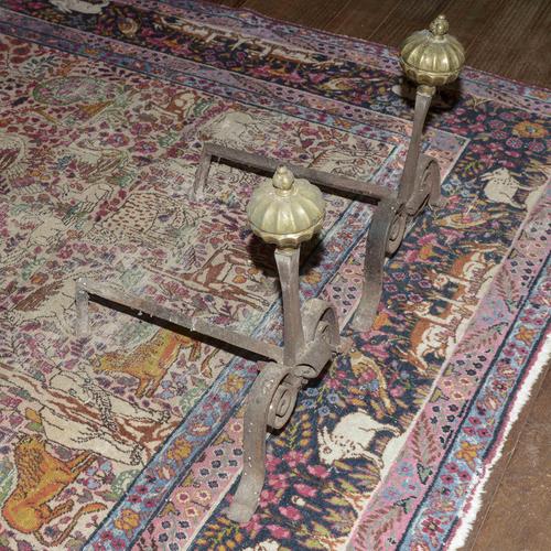 Brown Antique Andirons with Wrought Metal Knobs, Set of 2 For Sale - Image 8 of 9