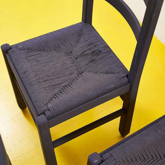 Black Wooden and Straw Chairs, 4 pieces For Sale - Image 4 of 8