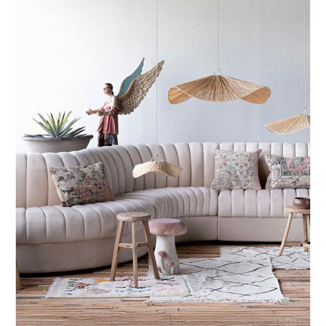 Contemporary Matthew Izzo Home Estelle Oatmeal Velvet Curved Banquette Sofa For Sale - Image 3 of 6