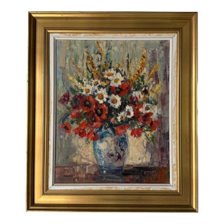 1920’s George William Hill Still Life Flowers in Vase Oil on Canvas, Framed For Sale