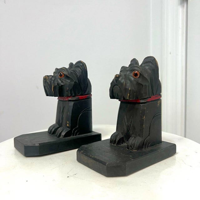 French Vintage French Wood Terrier Bookends - a Pair For Sale - Image 3 of 11