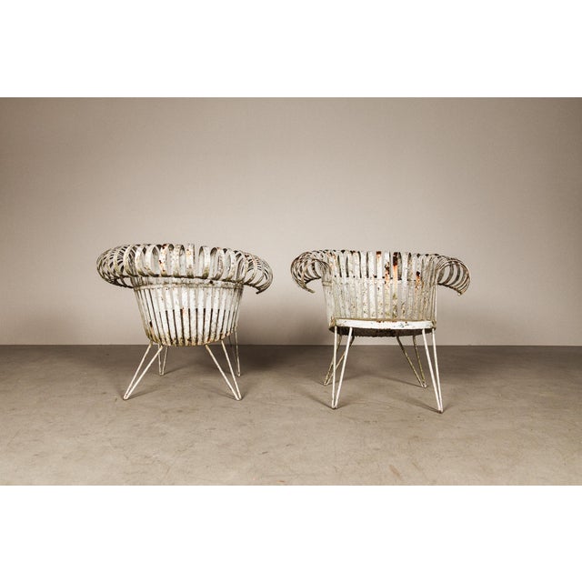White French Wrought Iron Lounge Garden Chairs with Spiral Armrests, 1950, Set of 4 For Sale - Image 8 of 16