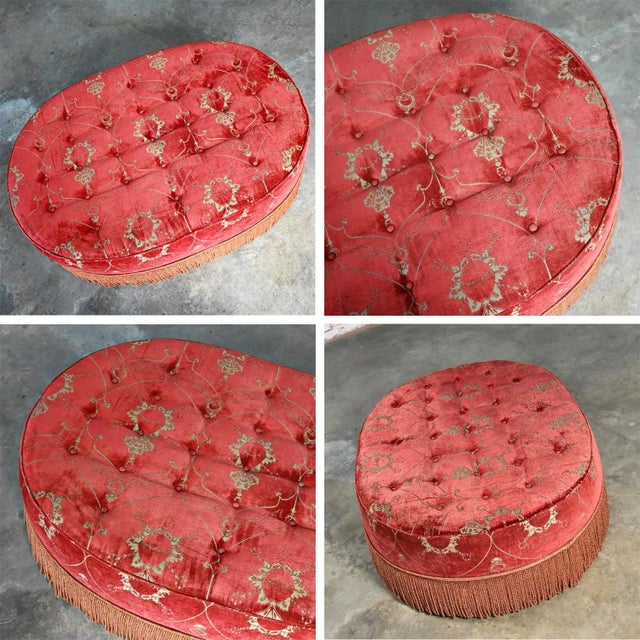 Brick Red Late 20th Century Traditional to Transitional Large Oval Cocktail Ottoman Rust Colored Fabric Bullion Fringe Trim For Sale - Image 8 of 12