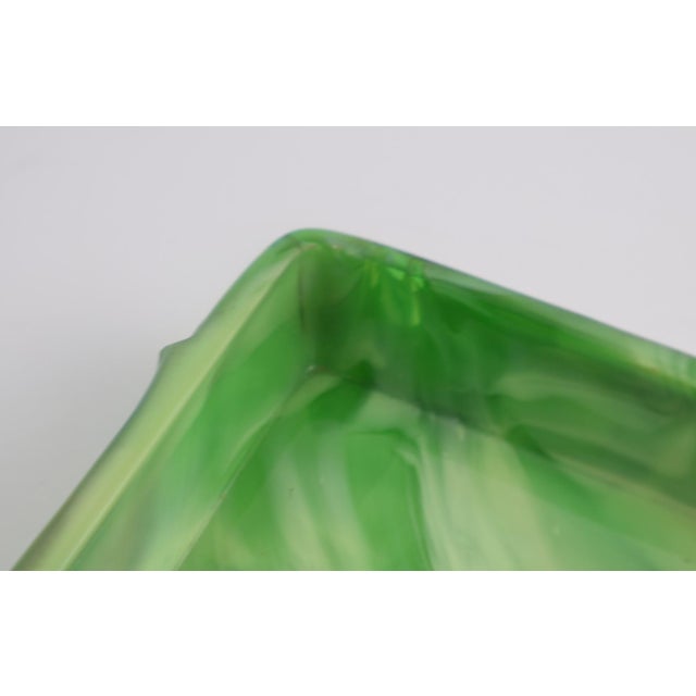 Art Deco Green Slag Glass Vanity Set – 7 Piece Dresser Set With Tray, Candlesticks & Ring Holder For Sale - Image 15 of 16