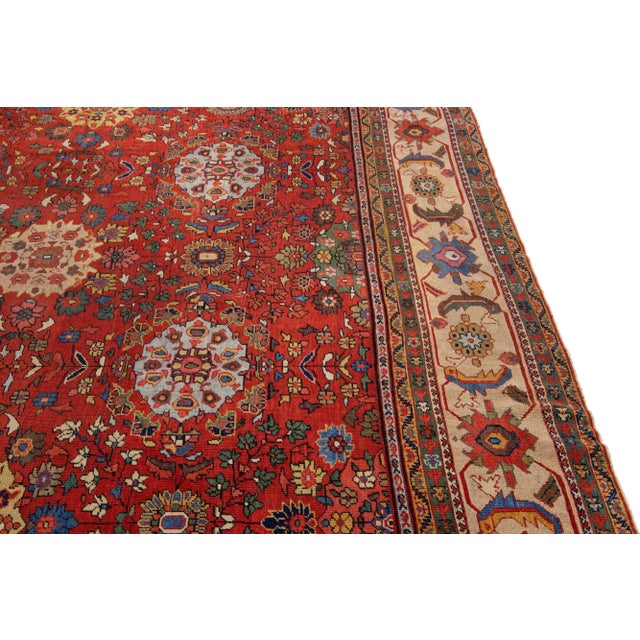 1900s Red Antique Sultanabad Handmade Persian Wool Rug With Allover Motif For Sale In New York - Image 6 of 11