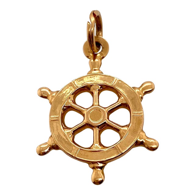 1980s 14k Gold Captain's Ship Wheel Charm or Pendant For Sale