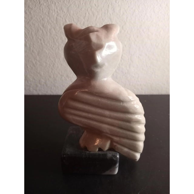 1980s Hand Carved Solid Marble Owl Sculpture For Sale - Image 4 of 7