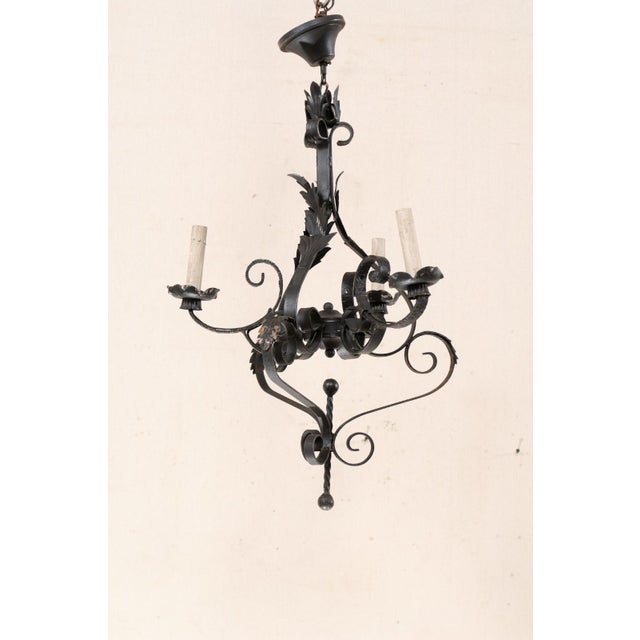 Vintage French Iron 3-Light Chandelier For Sale - Image 4 of 11