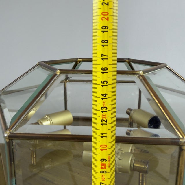 Vintage Hexagonal Brass Ceiling Lamp with Beveled Glass, 1970s For Sale - Image 9 of 10