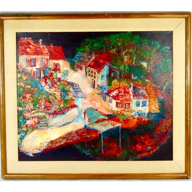 Franz Anton Coufal, Austrian Magic Realist Oil Painting Vibrant Village Landscape Scene Franz Coufal For Sale